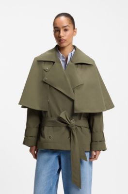 Water-repellent trench coat with belt, Green