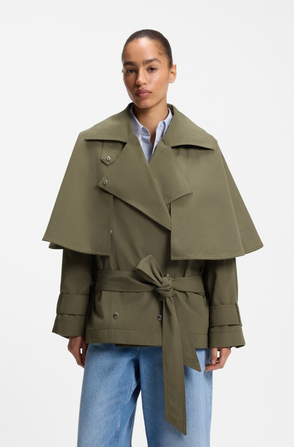 Water-repellent trench coat with belt
