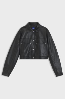 Relaxed-Fit Jacke aus Kunstleder, Schwarz