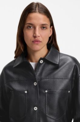 Relaxed-Fit Jacke aus Kunstleder, Schwarz
