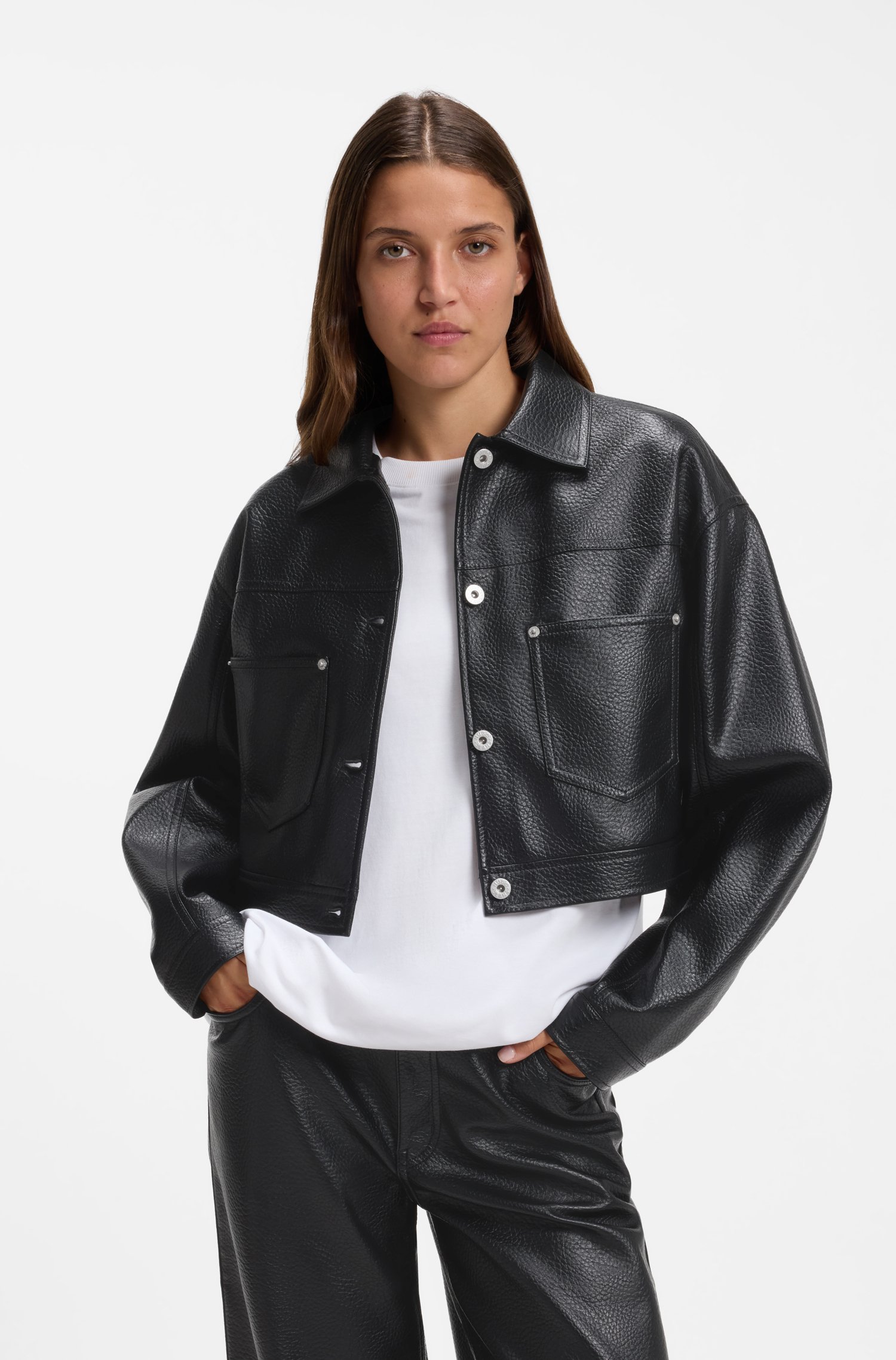 Hugo Relaxed-fit jacket in faux leather jackor dam