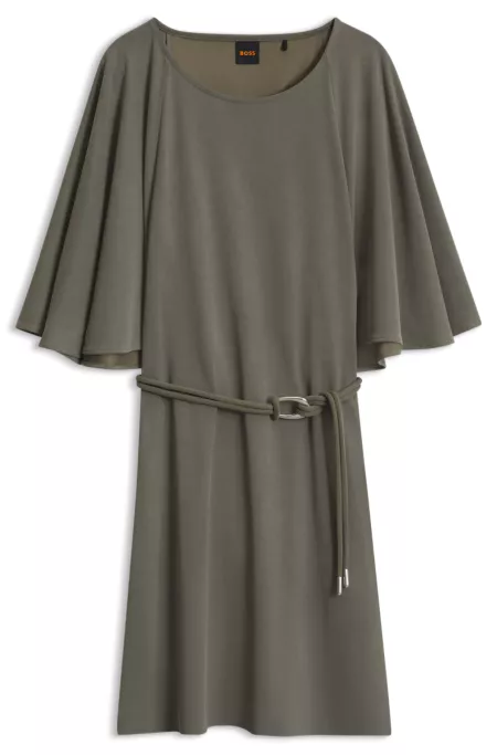 Belted jersey dress with cape-style detail