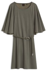 Belted jersey dress with cape-style detail, Dark Green