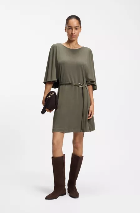 Belted jersey dress with cape-style detail