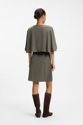 Belted jersey dress with cape-style detail, Dark Green