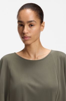 Belted jersey dress with cape-style detail, Dark Green