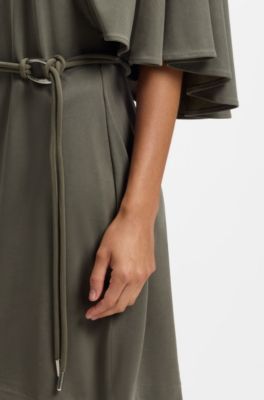Belted jersey dress with cape-style detail, Dark Green