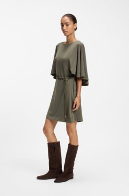 Belted jersey dress with cape-style detail