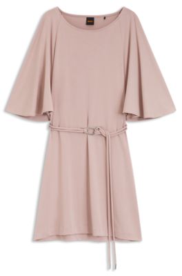 Belted jersey dress with cape-style detail, light pink