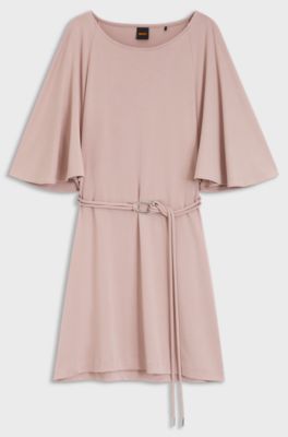 Belted jersey dress with cape-style detail, light pink