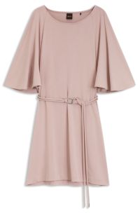 Belted jersey dress with cape-style detail, light pink