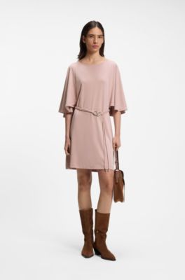 Belted jersey dress with cape-style detail, light pink
