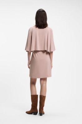 Belted jersey dress with cape-style detail, light pink