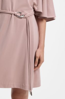 Belted jersey dress with cape-style detail, light pink