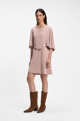 Belted jersey dress with cape-style detail, light pink