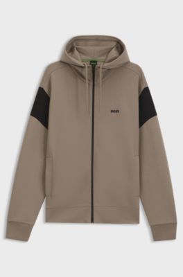 Regular-fit zip-up sweatshirt in spacer piqu&eacute;, Light Brown