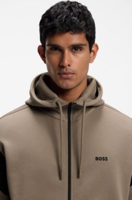 Regular-fit zip-up sweatshirt in spacer piqu&eacute;, Light Brown