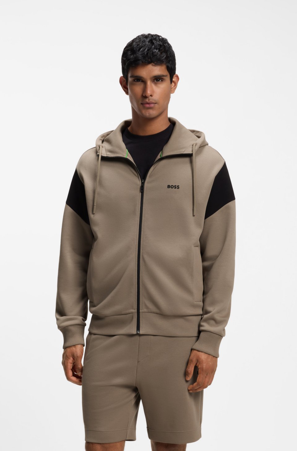 Regular-fit zip-up sweatshirt in spacer piqué