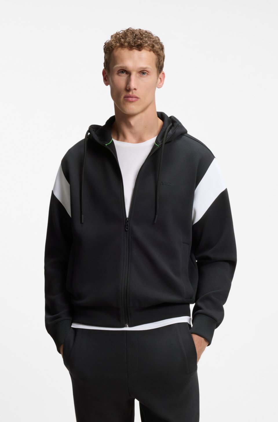 Regular-fit zip-up sweatshirt in spacer piqué