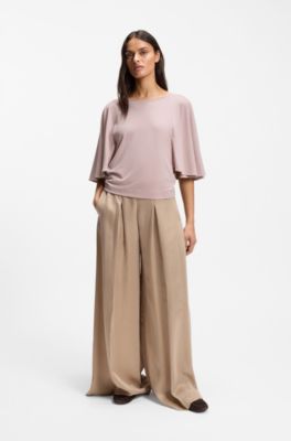 Loose-fit cupro T-shirt with raglan sleeves, light pink