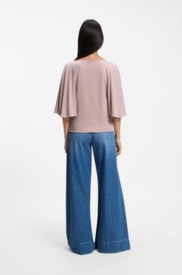 Loose-fit cupro T-shirt with raglan sleeves, Light Pink