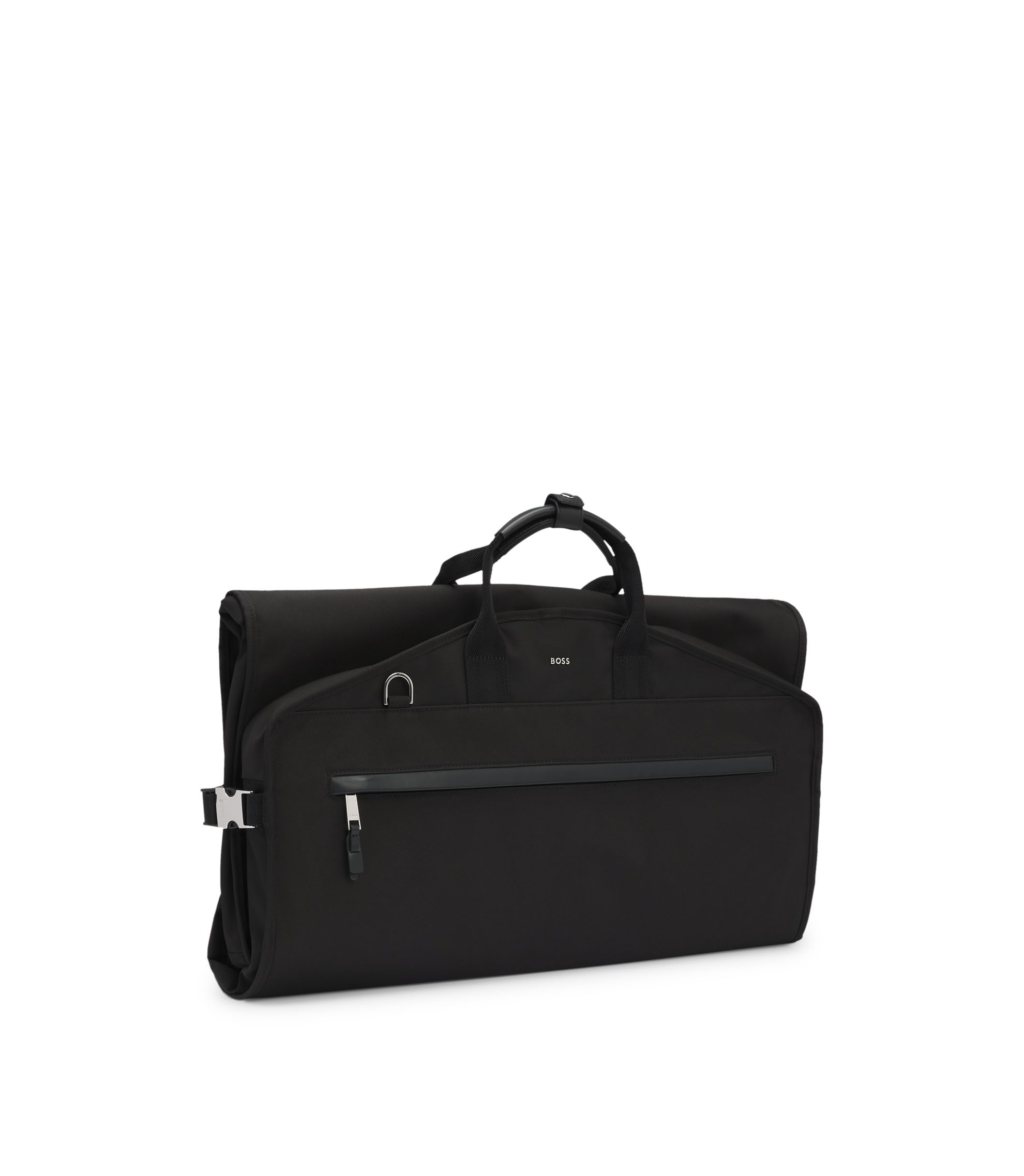 Hugo boss 黒 レザー ビジネスバッグ 50332237 BOSS - ガーメントバッグ レザーディテール - ブラック
