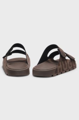 Faux-suede slides with logo detailing, Brown
