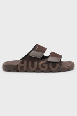 Faux-suede slides with logo detailing, Brown