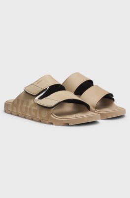 Faux-suede slides with logo detailing, Light Beige
