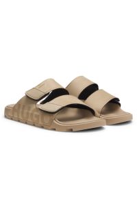 Faux-suede slides with logo detailing, Light Beige