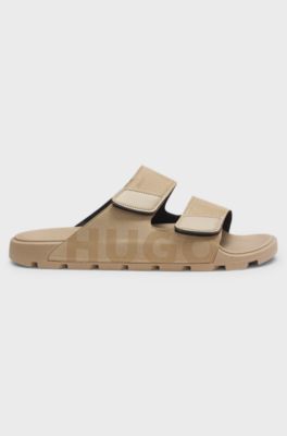 Faux-suede slides with logo detailing, Light Beige