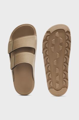 Faux-suede slides with logo detailing, Light Beige