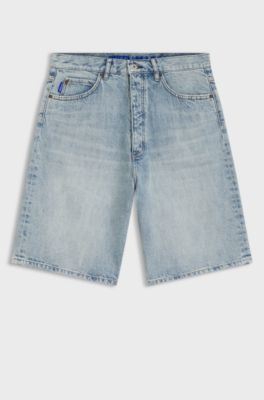 Loose-fit shorts in slub-yarn cotton, Light Blue