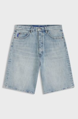 Loose-fit shorts in slub-yarn cotton, Light Blue