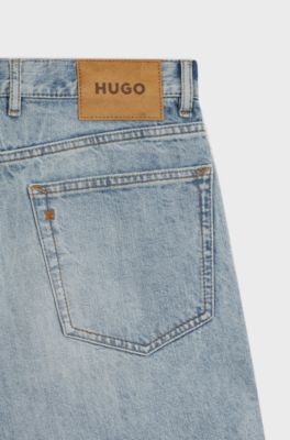 Loose-fit shorts in slub-yarn cotton, Light Blue