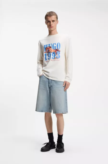 Short Loose en coton effet flammé