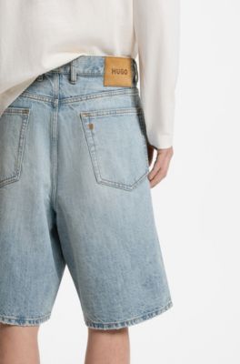 Loose-fit shorts in slub-yarn cotton, Light Blue