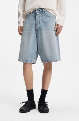 Loose-fit shorts in slub-yarn cotton, Light Blue