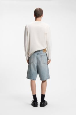 Loose-fit shorts in slub-yarn cotton, Light Blue