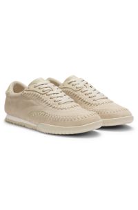 Sneakers van su&egrave;de met overhandse stiksels, Lichtbeige