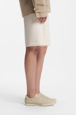 Suede-leather trainers with whipstitching, Light Beige