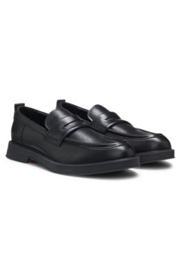 Leather loafers with perforated logos, Black