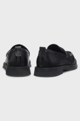 Leather loafers with perforated logos, Black