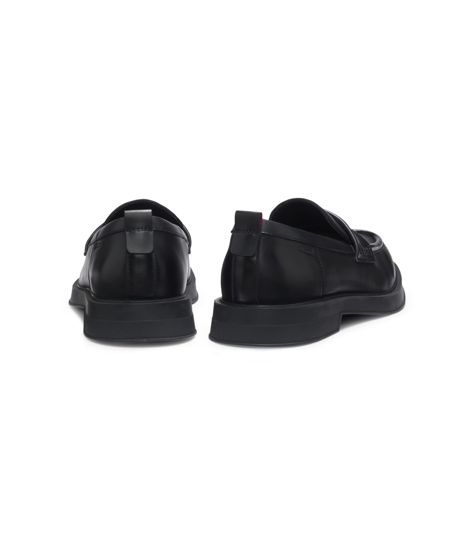 HUGO - レザー ローファー パンチングロゴ - ブラック