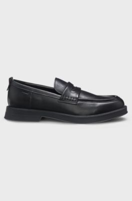 Leather loafers with perforated logos, Black