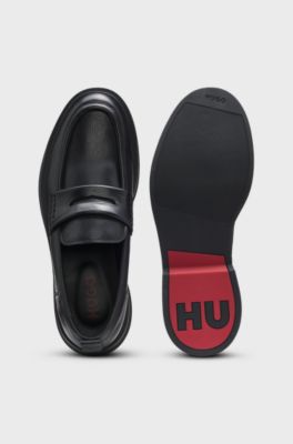 Leather loafers with perforated logos, Black