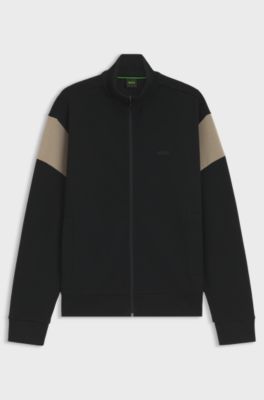 Zip-up cotton-blend sweatshirt with contrast inserts, Black