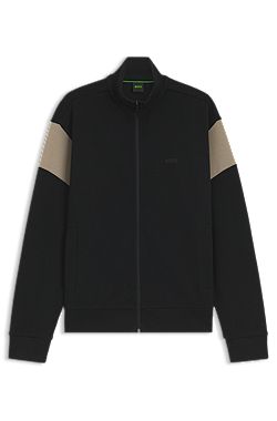 Zip-up cotton-blend sweatshirt with contrast inserts