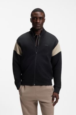 Zip-up cotton-blend sweatshirt with contrast inserts, Black