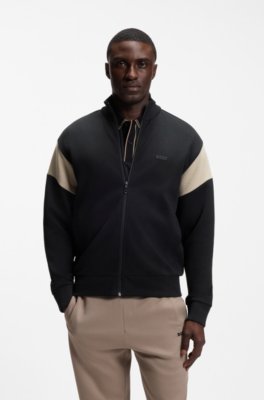Zip-up cotton-blend sweatshirt with contrast inserts